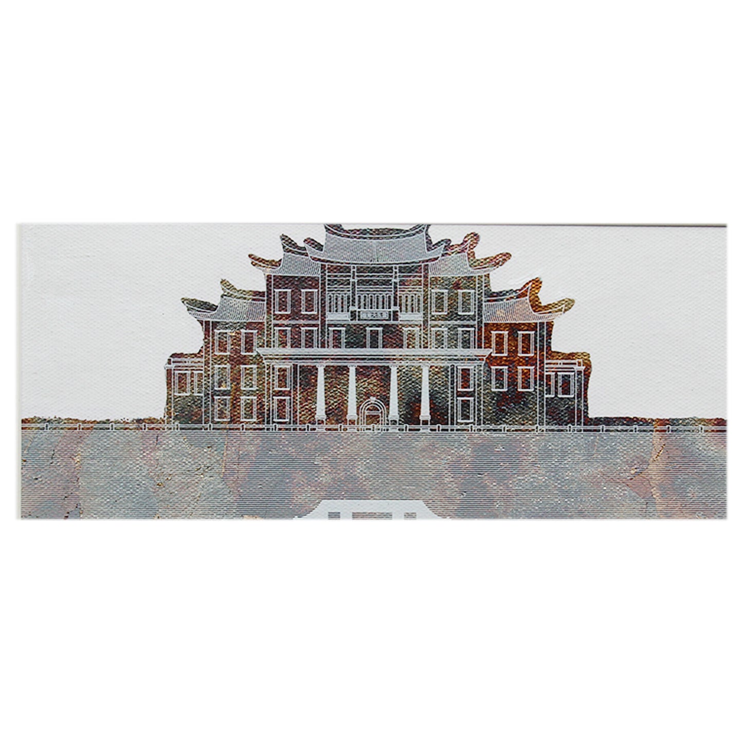 Gilt foil painting of architectural scenery - Jiannan Auditorium of Xiamen University.