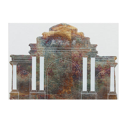 Gilt foil painting of architectural scenery - Dainan Gate of Xiamen University, China.