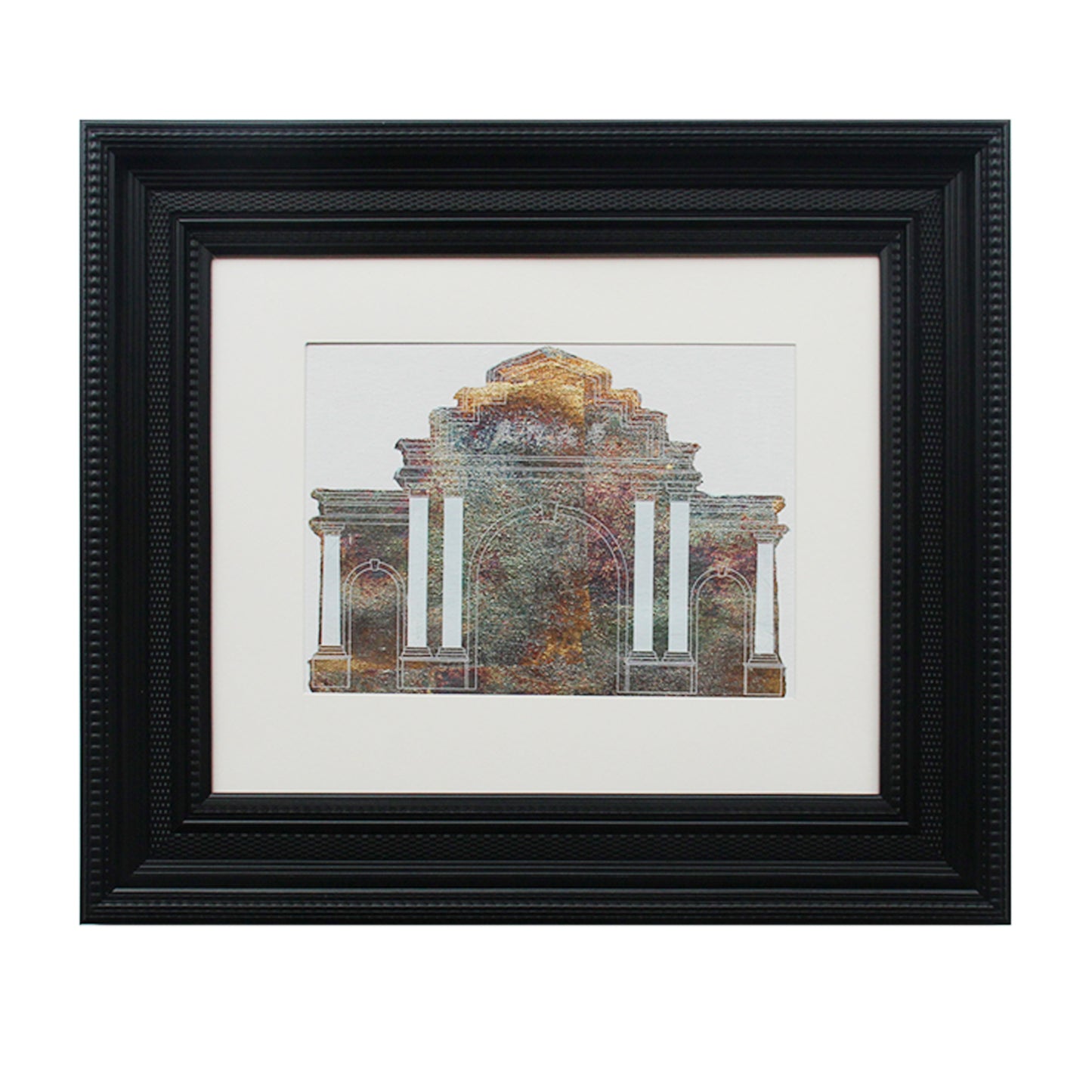 Gilt foil painting of architectural scenery - Dainan Gate of Xiamen University, China.