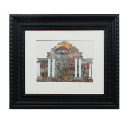 Gilt foil painting of architectural scenery - Dainan Gate of Xiamen University, China.